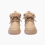 Beige vinterkängor barn – fodrade med plyschfoder och snörning – Kivela