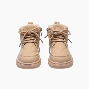 Beige vinterkängor barn – fodrade med plyschfoder och snörning – Kivela