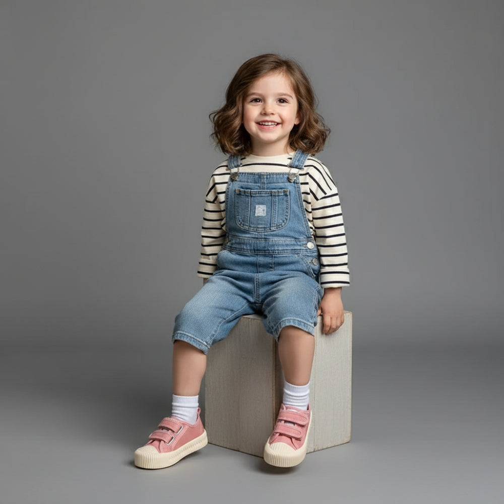 Sneakers barn i beige canvas med kardborre – lätta och bekväma – Kivela