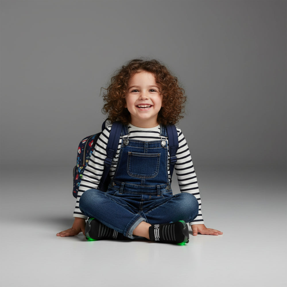 Barn med LUMIO LED-skor – sneakers som lyser vid steg – Kivela