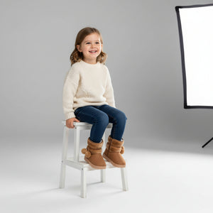 Vinterkängor barn i beige – fodrade med plyschfoder och dragsko – Kivela