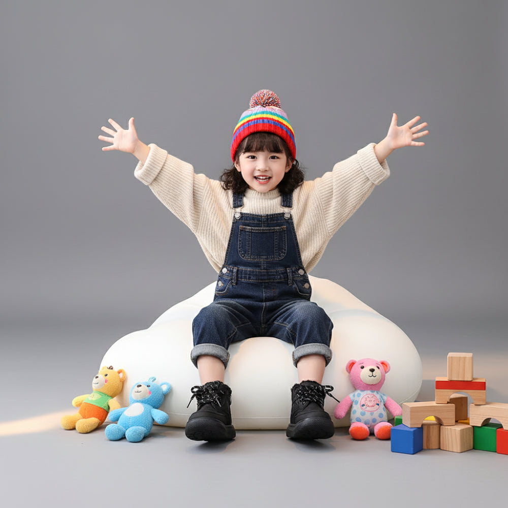 Svarta vinterkängor barn med halksäker sula och varmt foder – Kivela.se