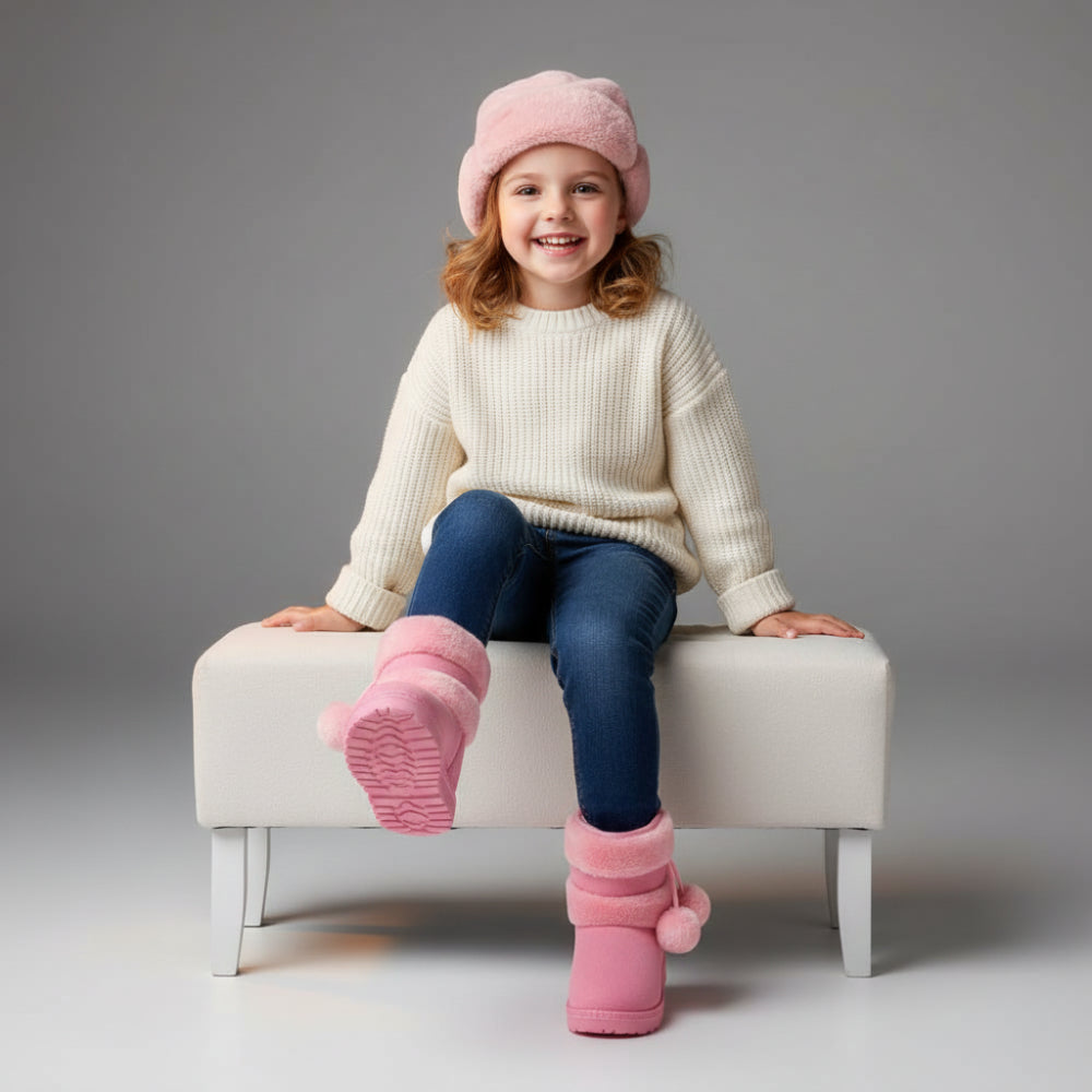 Rosa fodrade vinterkängor för barn – halksäker sula och varmt foder – Kivela.se